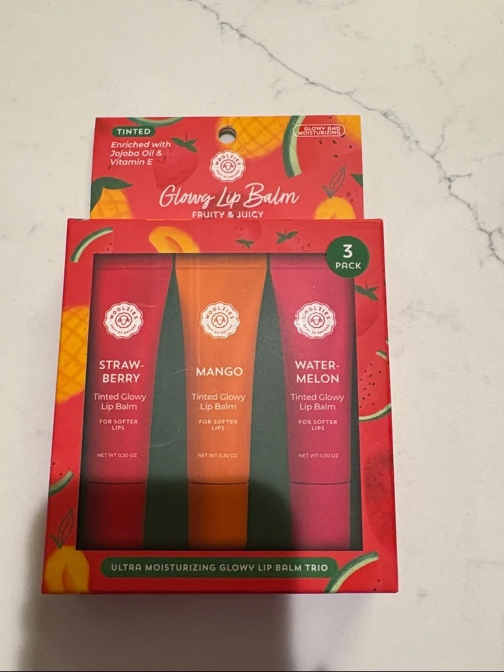 Glossy Lip Balm Trio — Strawberry, Mango & Watermelon Tinted Lip Balms